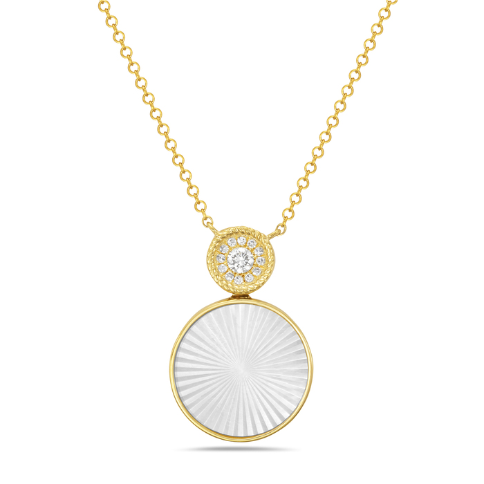 Mother of Pearl & Diamond Necklace 14K Yellow Gold