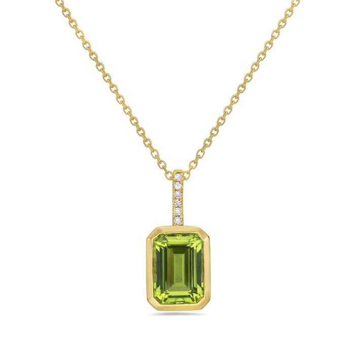 Peridot & Diamond Necklace 14K Yellow Gold