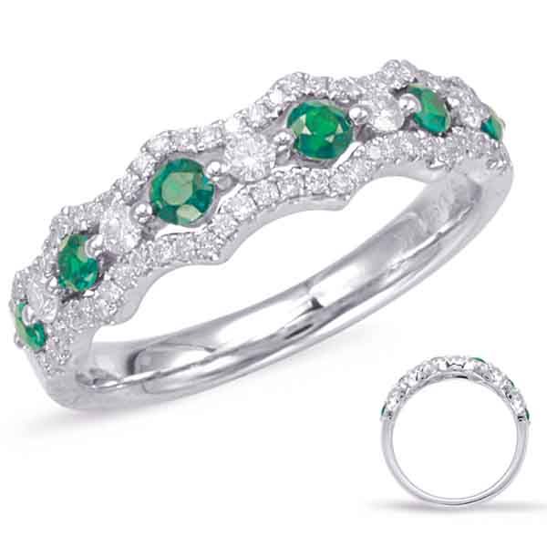 White Gold Emerald & Diamond Band