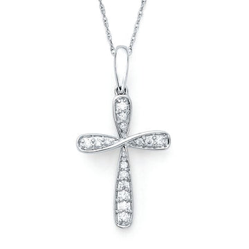 14k White Gold Diamond Cross